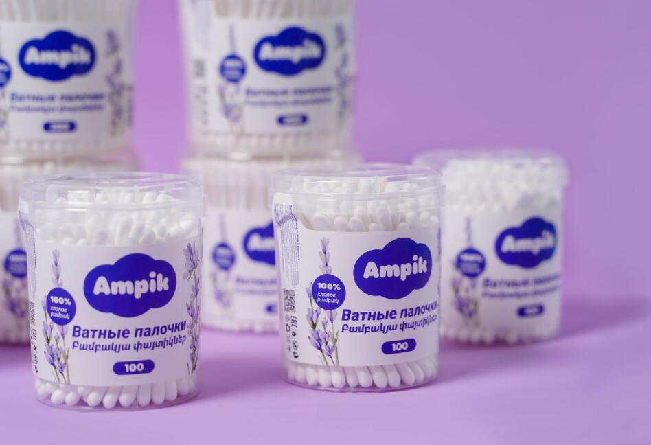 Ampik 安皮克消毒棉簽品牌命名與包裝設計，蓬松的云彩符號代表柔軟的棉花