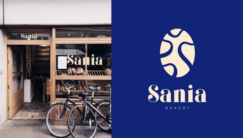 sania 烘培面包店logo設(shè)計品牌vi形象設(shè)計，寶藍色面包手繪線條輪廓圖案