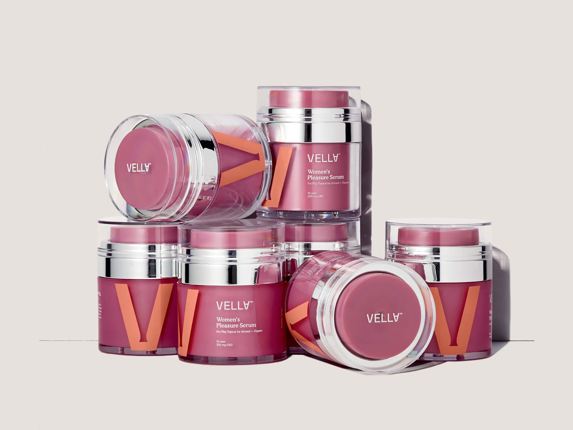 Vella女性愉悅精華素包裝設(shè)計，化妝品風格，突出v字母識別