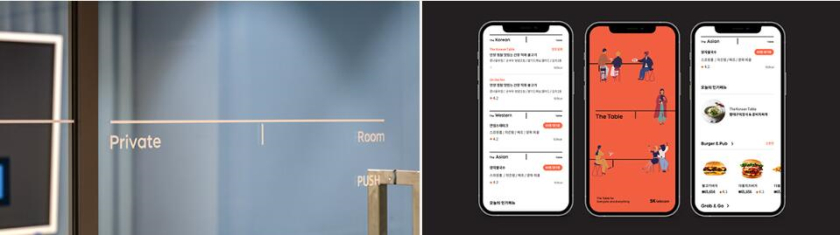 The Table 電信品牌vi視覺識別設(shè)計空間設(shè)計及導視，與桌子結(jié)合的長長的T型水平線元素