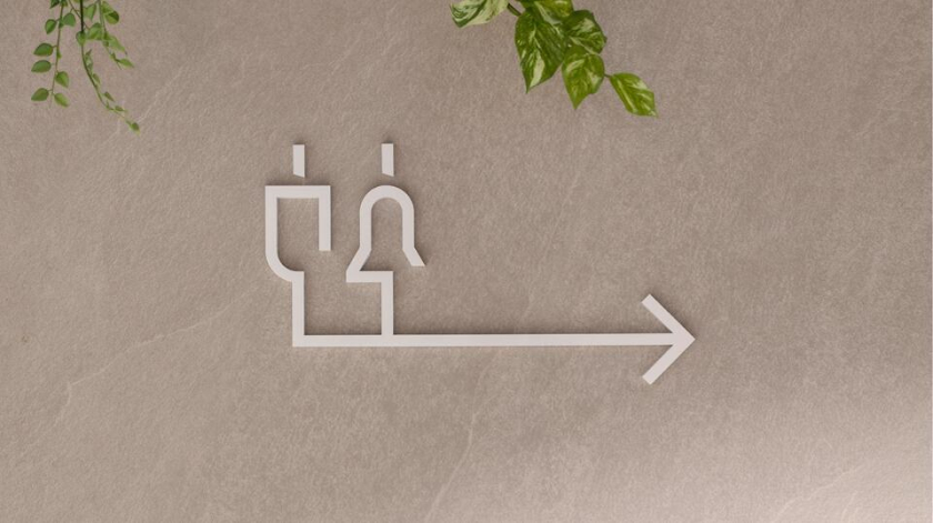 The Table 電信品牌vi視覺識別設(shè)計空間設(shè)計及導視，與桌子結(jié)合的長長的T型水平線元素