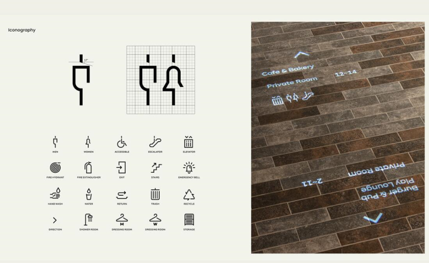 The Table 電信品牌vi視覺識別設(shè)計空間設(shè)計及導視，與桌子結(jié)合的長長的T型水平線元素
