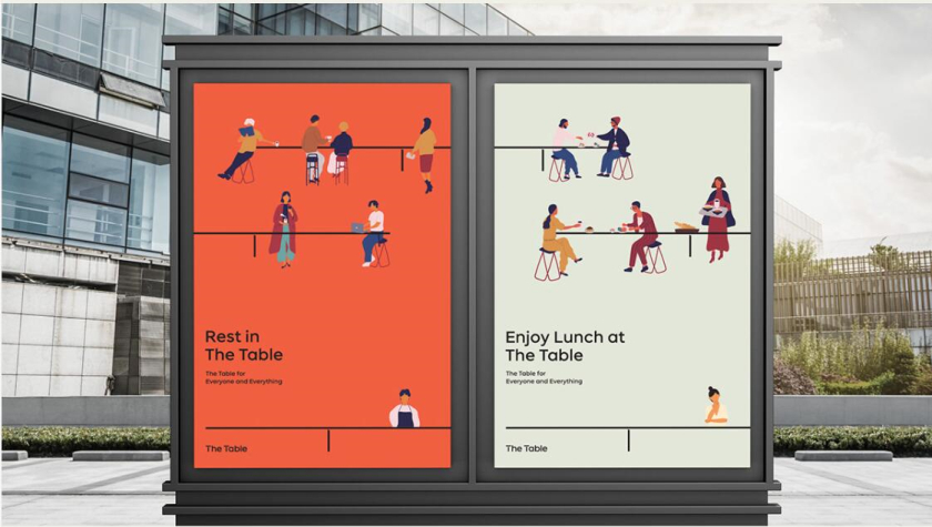 The Table 電信品牌vi視覺識別設(shè)計，與桌子結(jié)合的長長的T型水平線元素