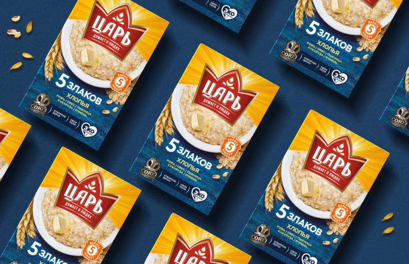 俄羅斯Tsar沙皇谷物麥片食品紙盒包裝設(shè)計(jì)logo設(shè)計(jì)“日出皇冠”元素
