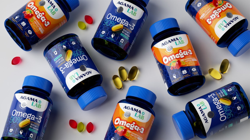 Agama lab魚肝油Omega-3魚油保健品包裝設(shè)計，注重信息分類處理