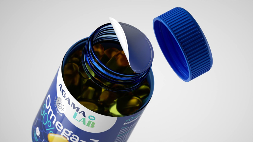 Agama lab魚肝油Omega-3魚油保健品包裝設計，注重信息分類處理