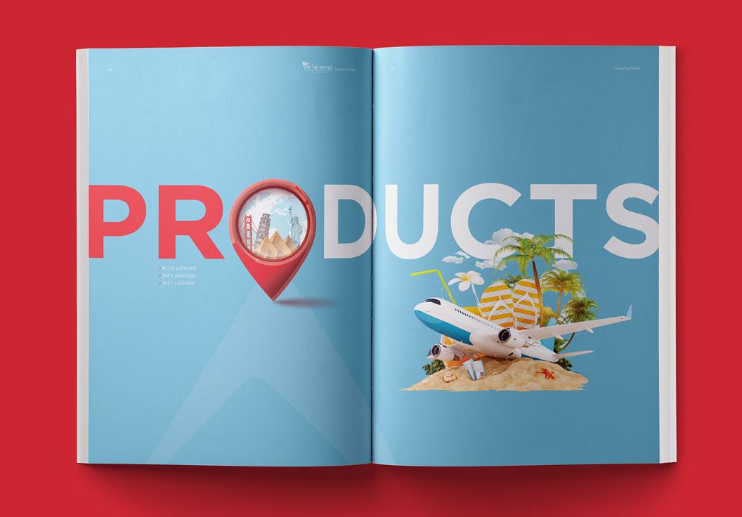 Terminal定制旅游公司宣傳畫冊設(shè)計(jì)“紅藍(lán)配色”，全方位的服務(wù)