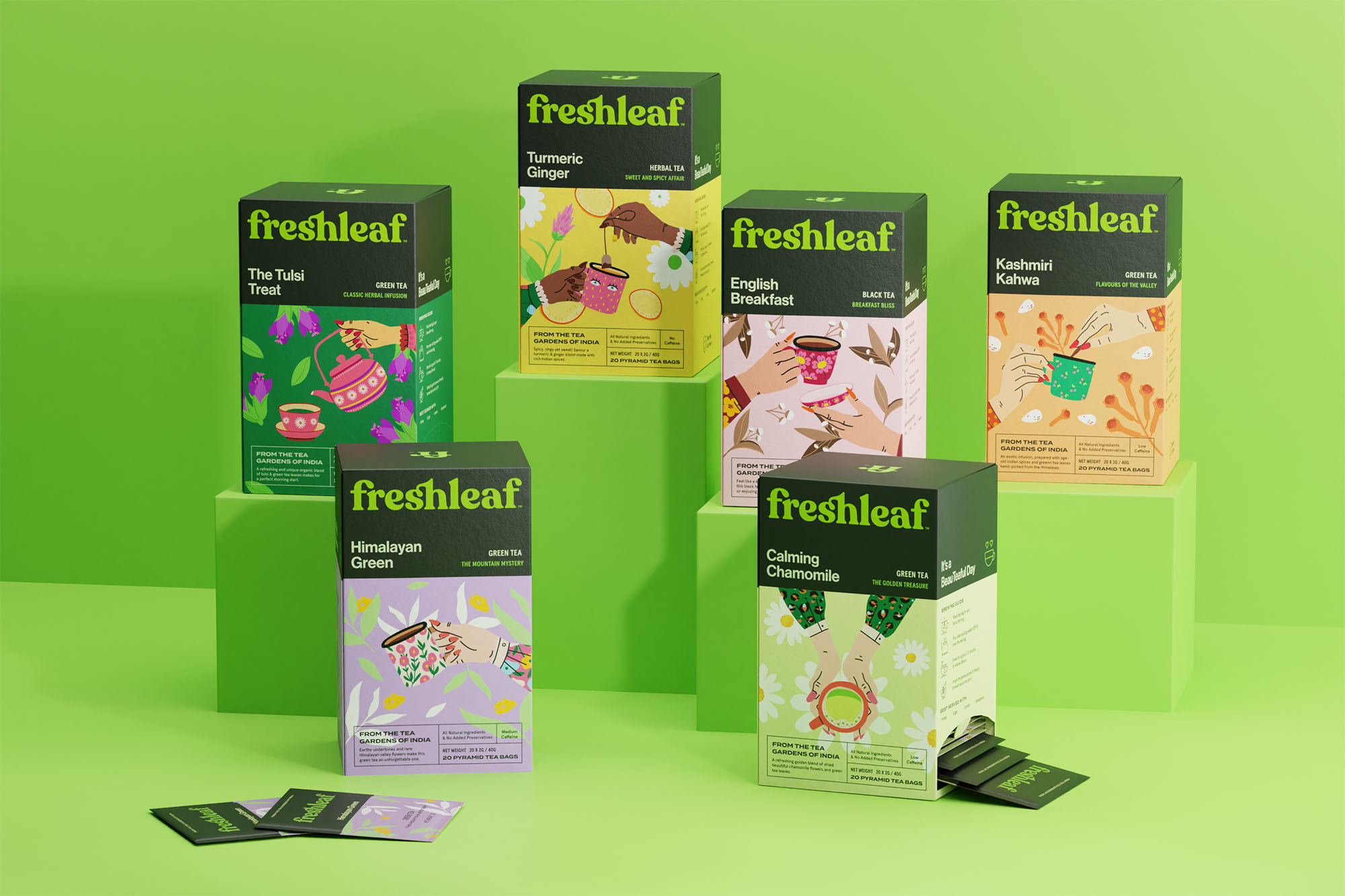 Freshleaf袋泡茶葉包裝設(shè)計(jì),現(xiàn)代時(shí)尚矢量插畫(huà)風(fēng)格 Freshleaf袋泡茶葉包裝設(shè)計(jì),現(xiàn)代時(shí)尚矢量插畫(huà)風(fēng)格