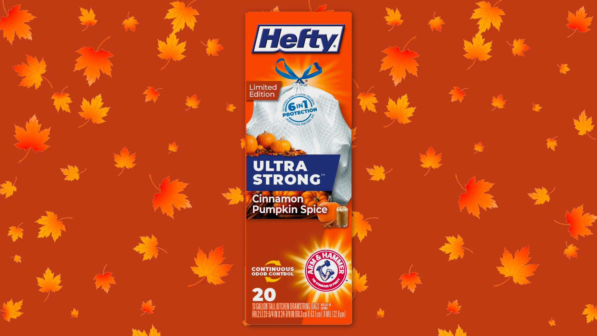 Hefty南瓜香味垃圾袋包裝設(shè)計,藍色與橙色的強對比醒目設(shè)計 Hefty南瓜香味垃圾袋包裝設(shè)計,藍色與橙色的強對比醒目設(shè)計