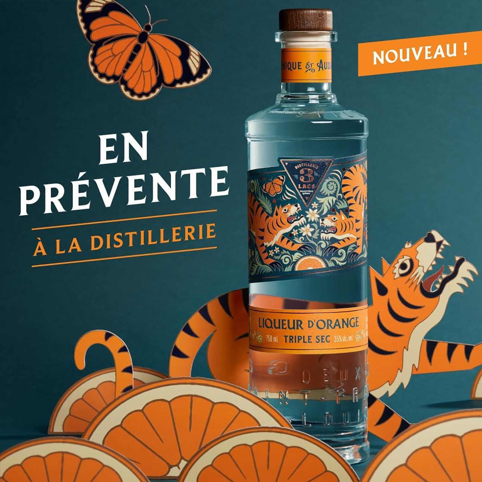 DISTILLERIE 橙利口酒包裝設(shè)計，老虎蝴蝶蝴蝶插圖設(shè)計