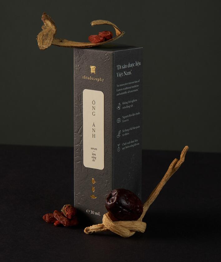 Skinlosophy 東方中藥草本化妝品包裝設計“金箔沖壓工藝”