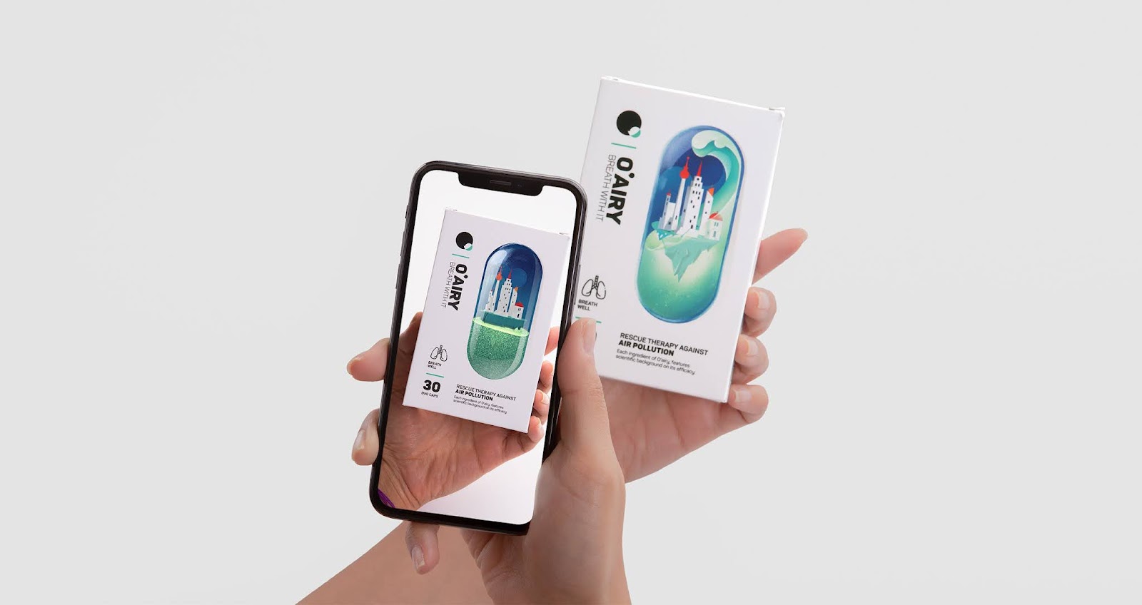 O''''AIRY 抗空氣污染營(yíng)養(yǎng)補(bǔ)充劑保健品包裝設(shè)計(jì)“膠囊元素”（含AR）