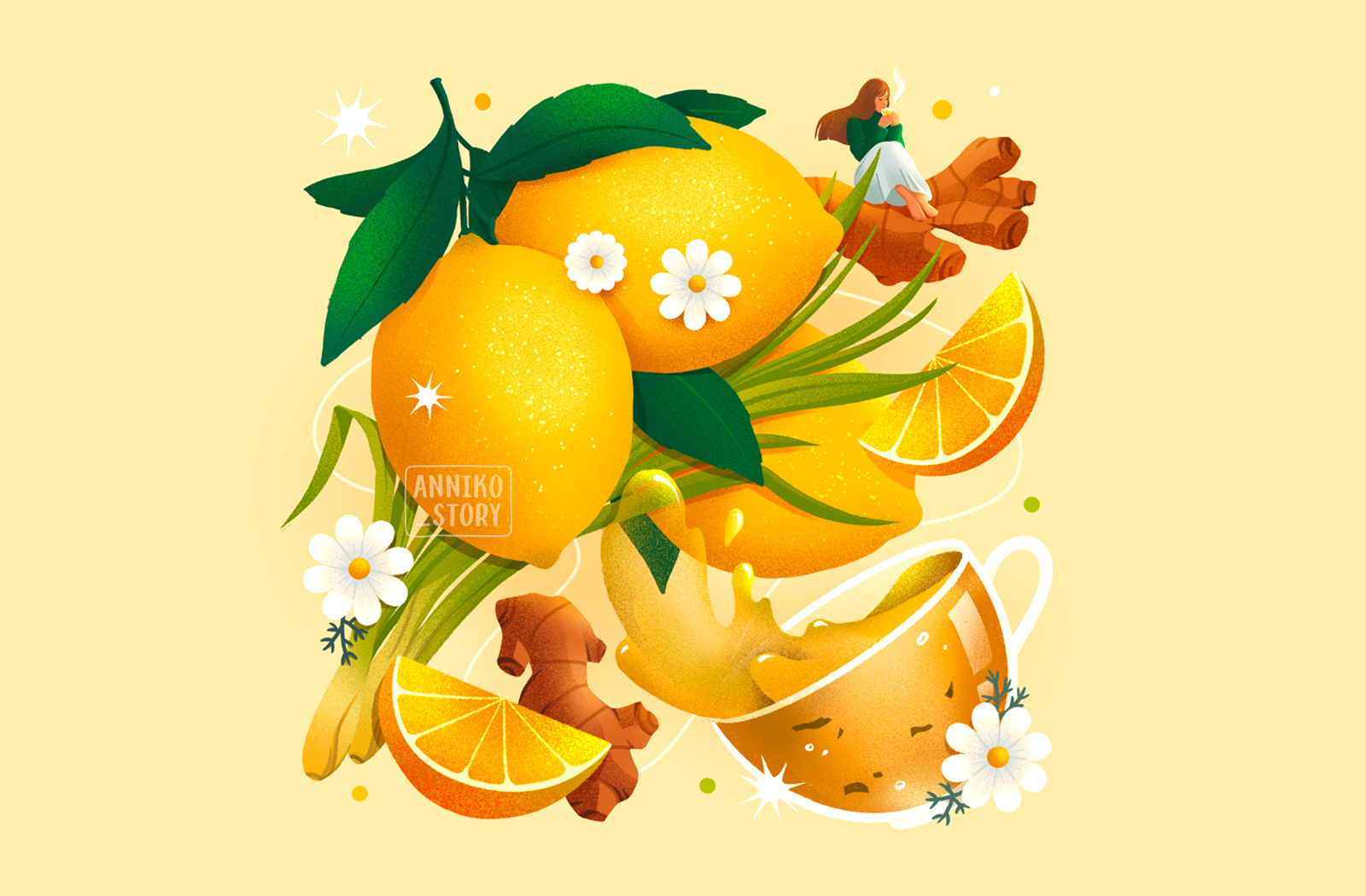 Sommerse有機(jī)水果茶花茶混合茶包裝設(shè)計(jì)，充滿食欲的立體感插畫