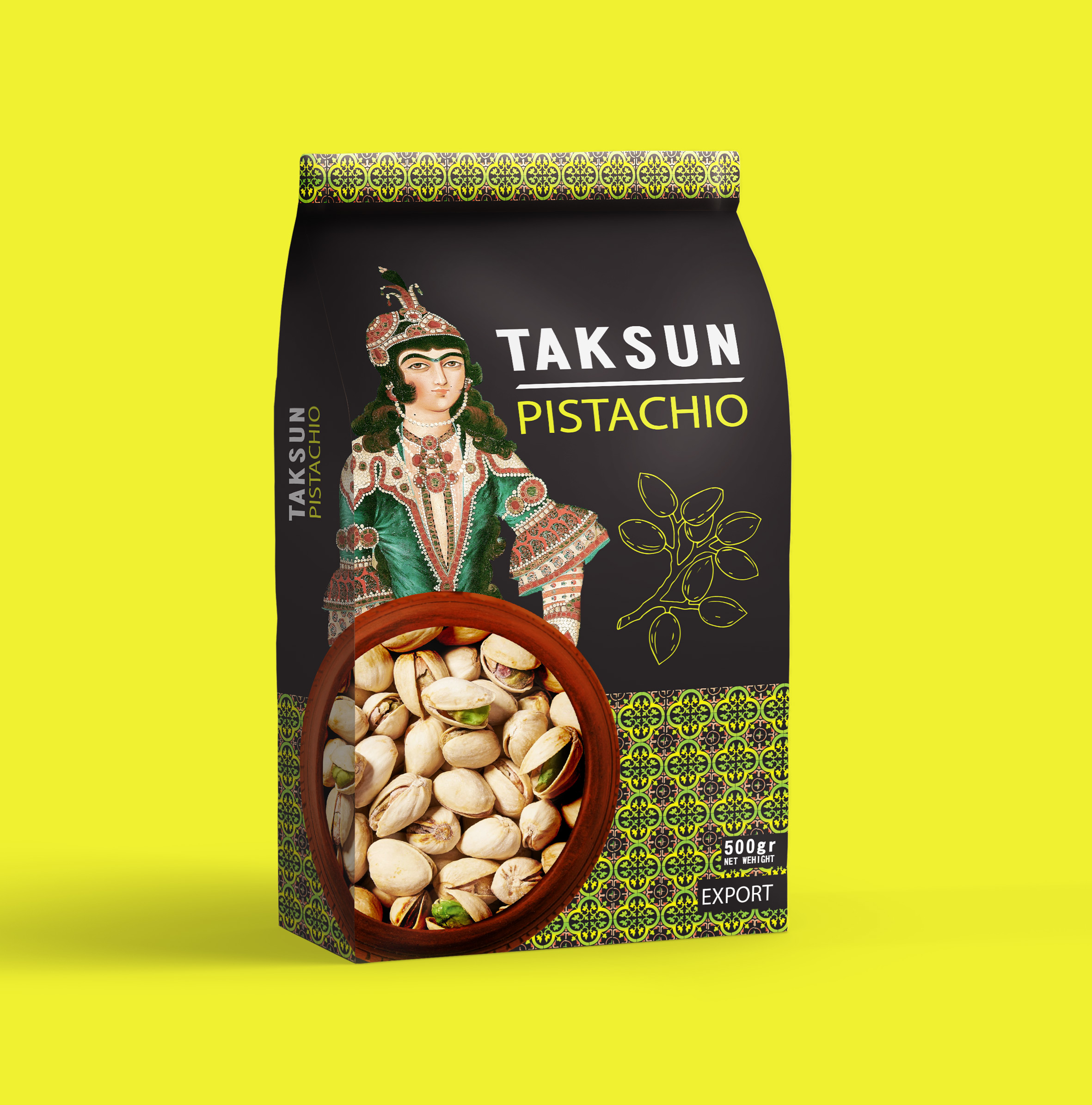 達(dá)順開心果堅(jiān)果包裝設(shè)計(jì)“伊朗女孩插畫+拼接底紋” 達(dá)順開心果堅(jiān)果包裝設(shè)計(jì)“伊朗女孩插畫+拼接底紋”