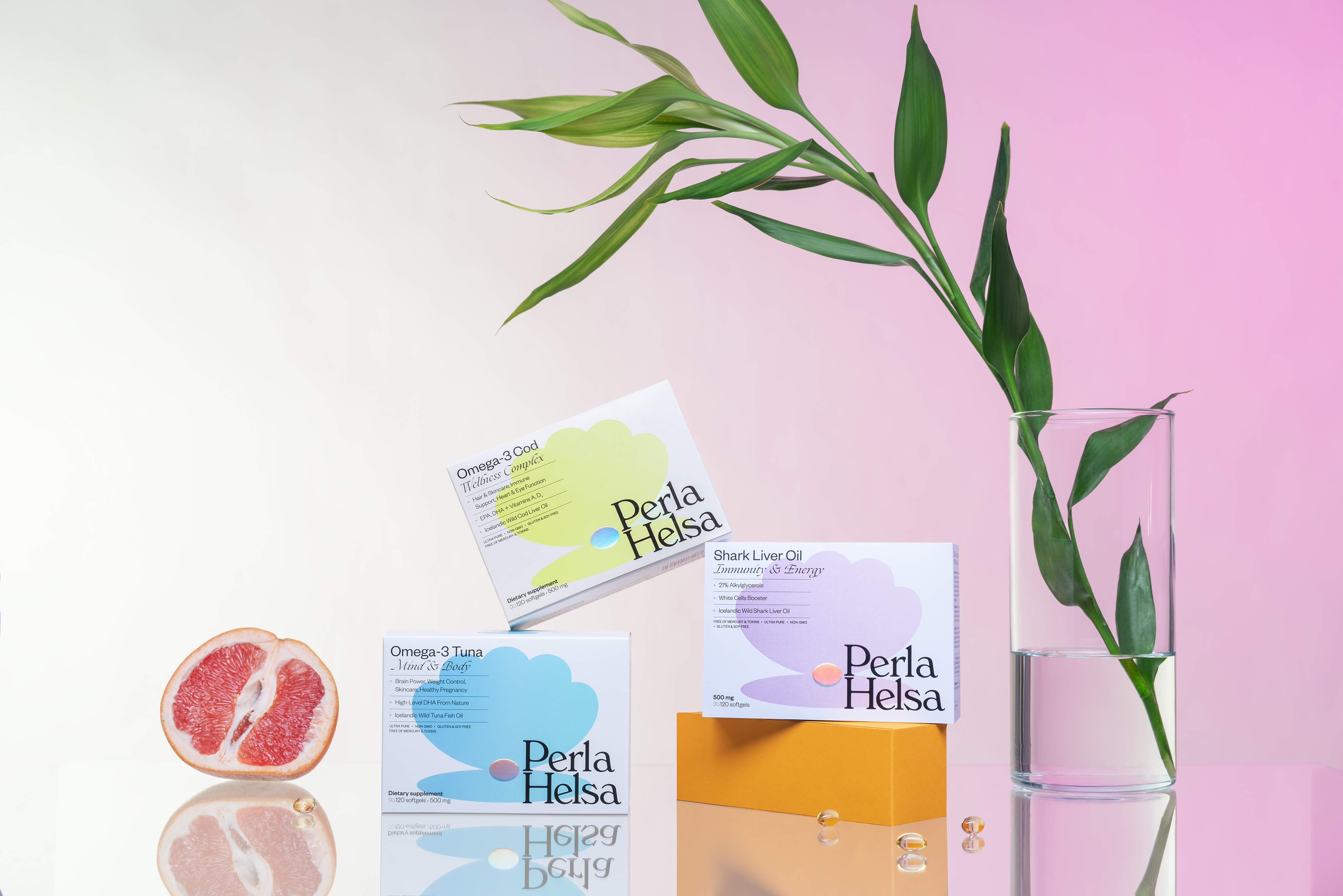 Perla Hesla膳食營養(yǎng)補(bǔ)充劑保健品包裝設(shè)計(jì)，貝殼珍珠元素+優(yōu)雅漸變設(shè)計(jì)