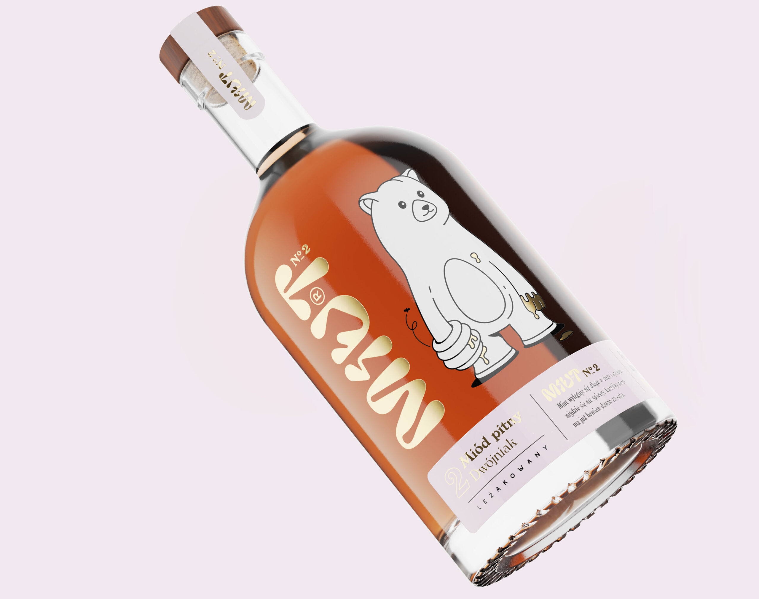 Miut 蜂蜜酒品牌包裝設(shè)計,一只拿著蜂巢的熊插畫