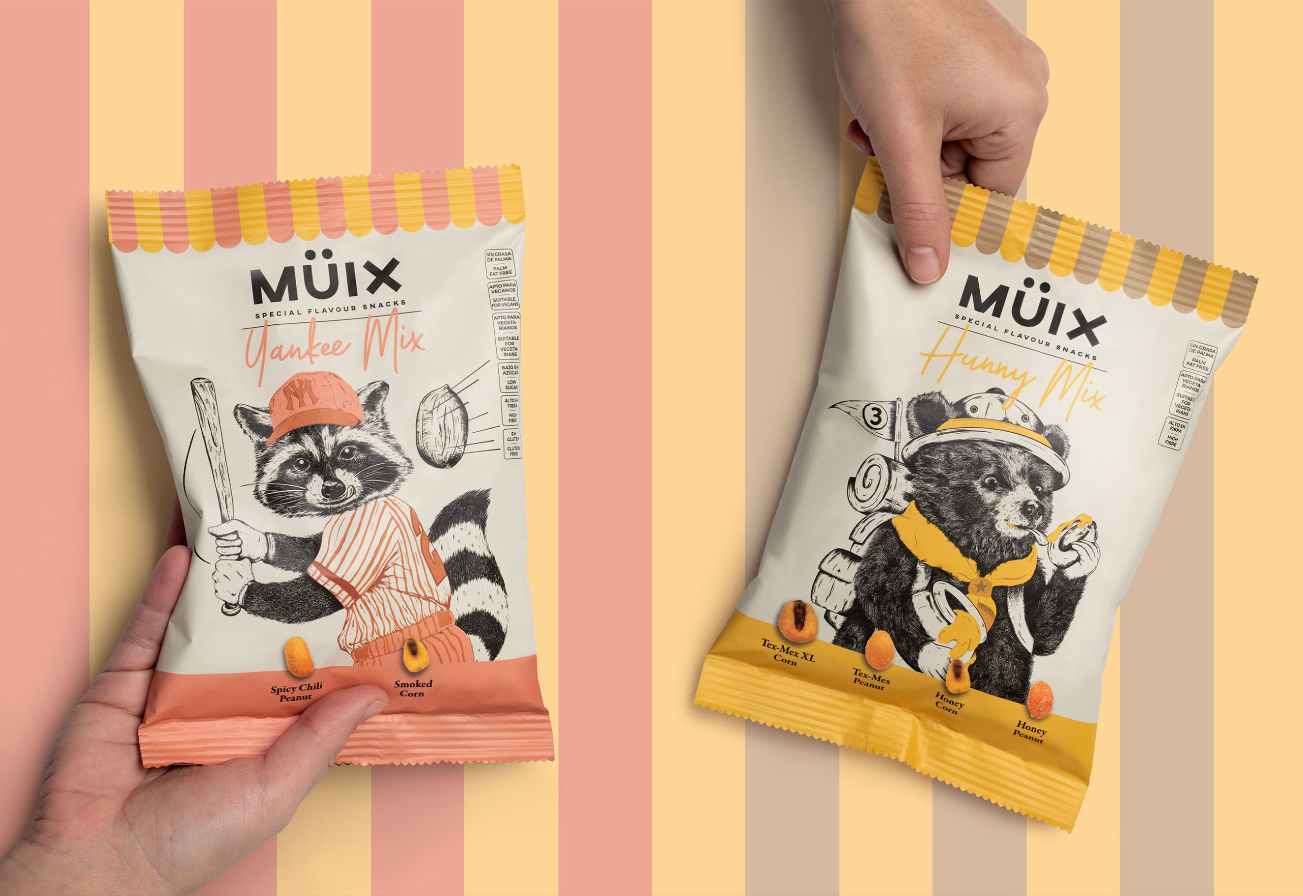 Müix混合口味堅果食品包裝設(shè)計“動物擬人”插畫