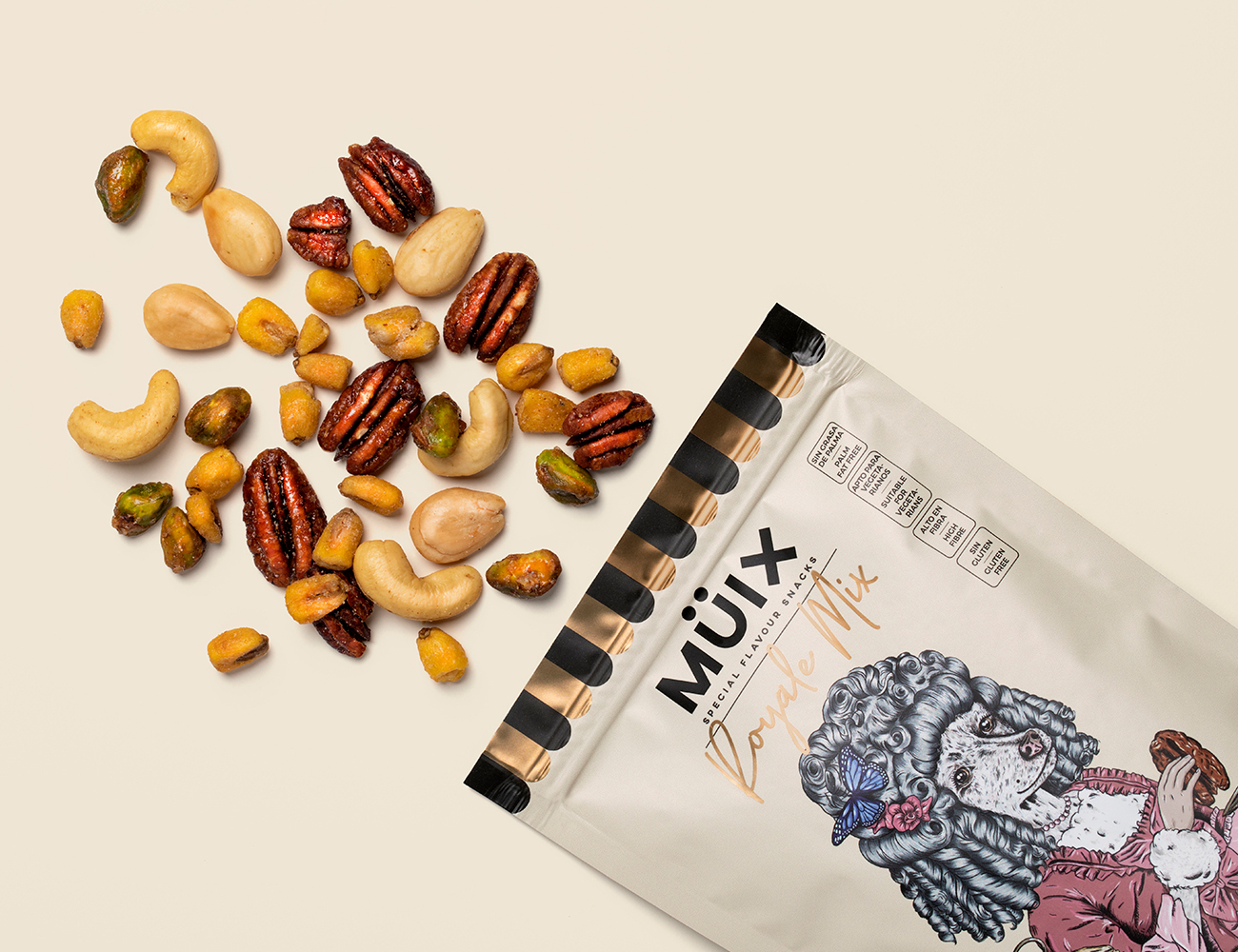 Müix混合口味堅果食品包裝設(shè)計“動物擬人”插畫