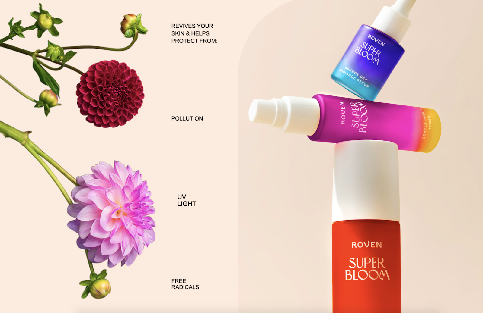 Superbloom 純植物素化妝品包裝設計，漸變水彩綻放女性美麗