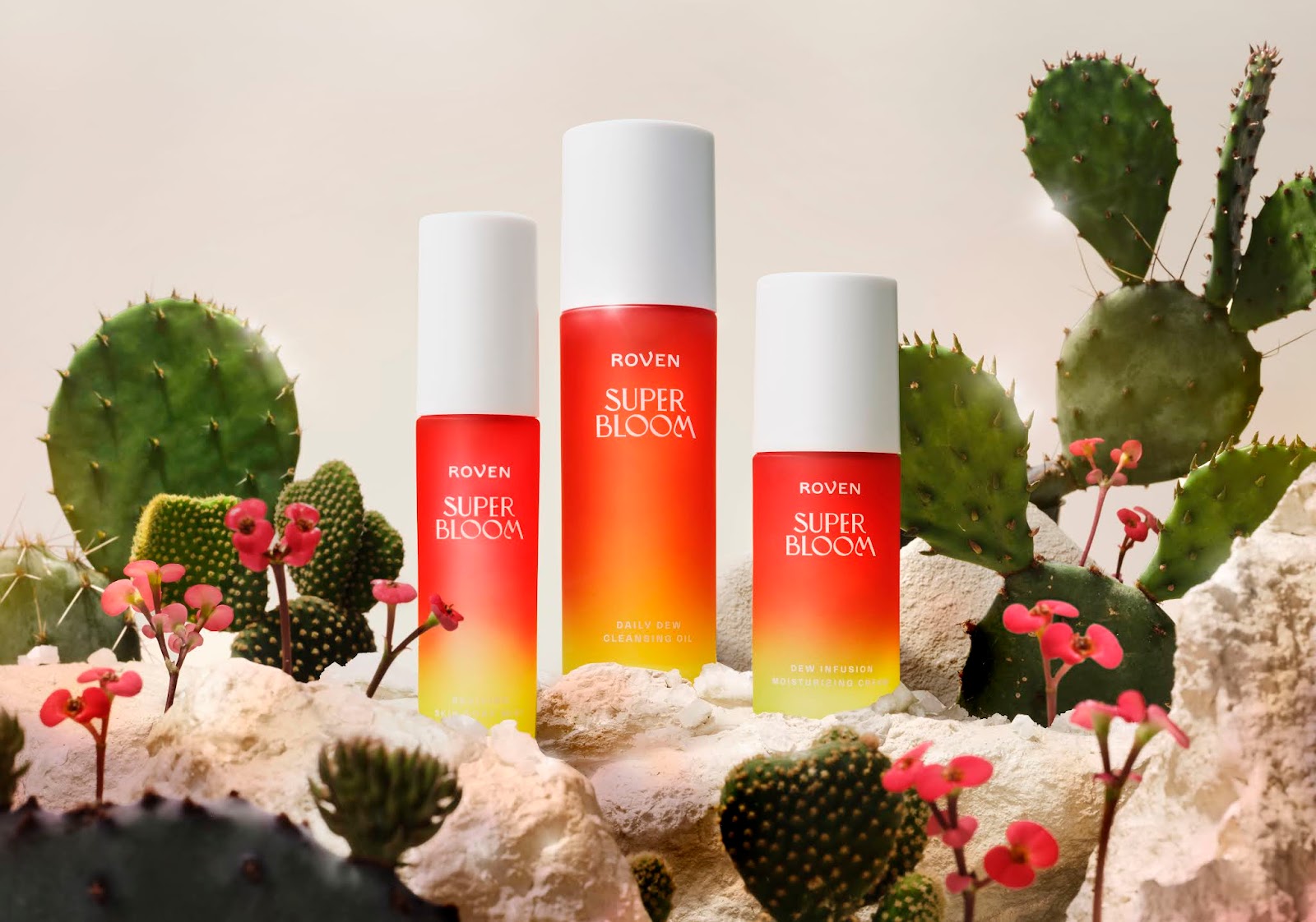 Superbloom 純植物素化妝品包裝設計，漸變水彩綻放女性美麗