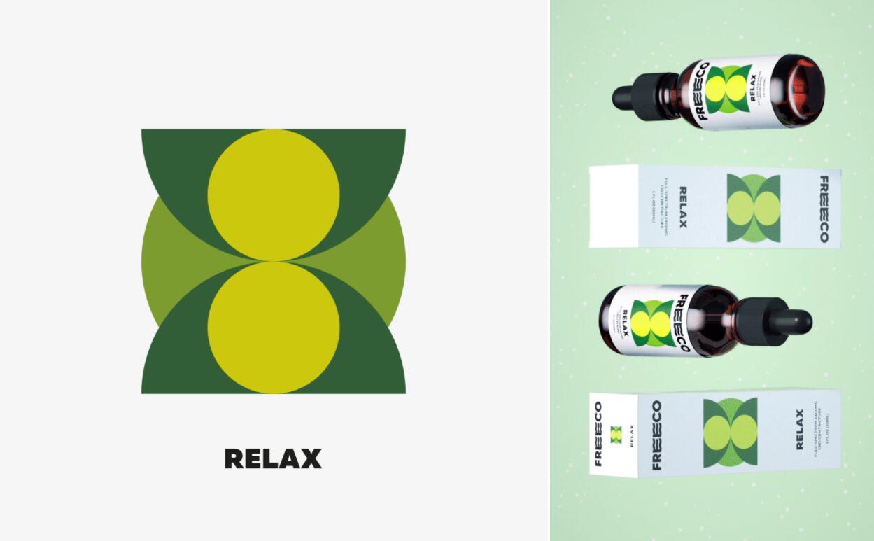 freeco天然大麻提取物滴劑藥品包裝設(shè)計(jì)，抽象幾何圖案組合