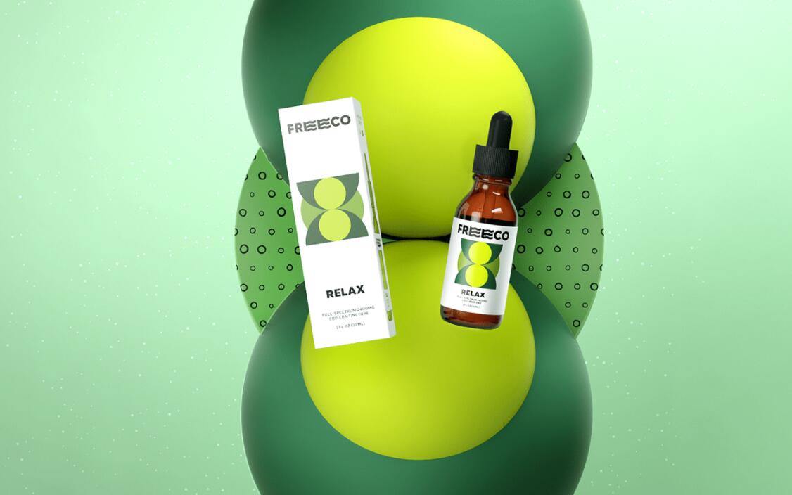 freeco天然大麻提取物滴劑藥品包裝設(shè)計(jì)，抽象幾何圖案組合