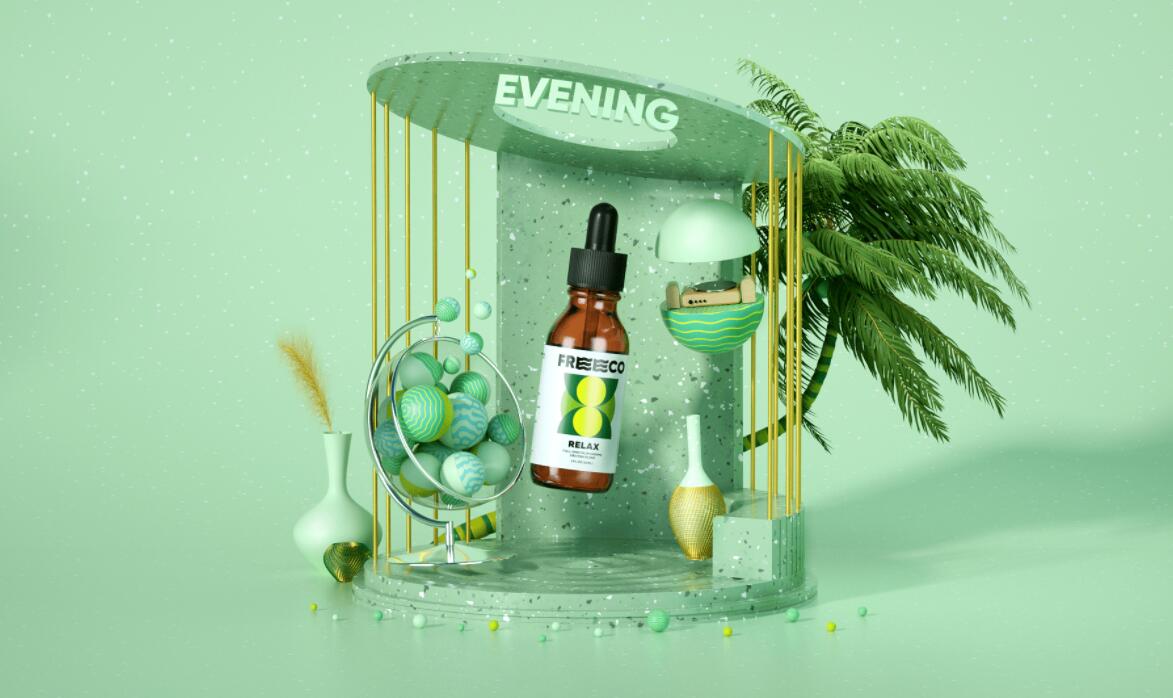 freeco天然大麻提取物滴劑藥品包裝設(shè)計(jì)，抽象幾何圖案組合