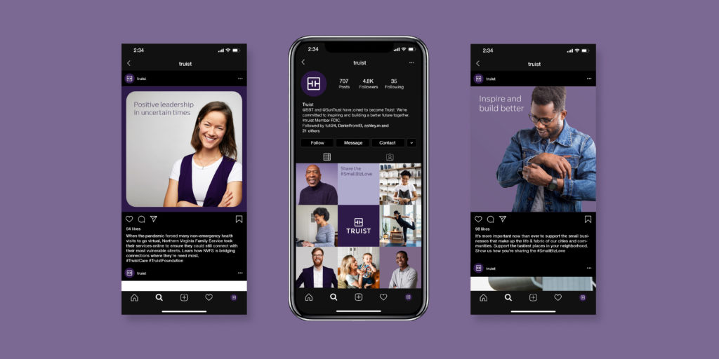 Truist 銀行金融品牌創(chuàng)建品牌命名logo設(shè)計(jì)vi設(shè)計(jì)，兩個(gè)字母T+圓角方形版式