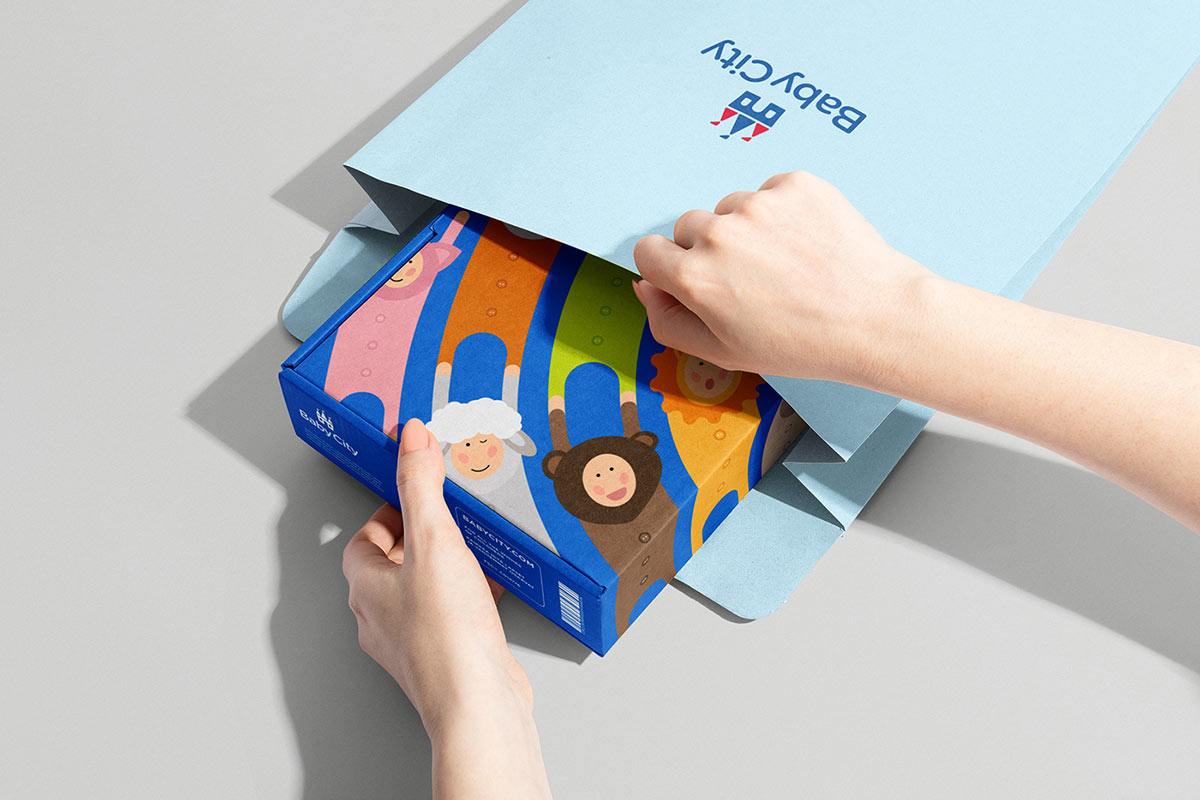 Baby City 嬰兒城嬰兒用品品牌vi設(shè)計(jì)，首尾相連的卡通人物視覺