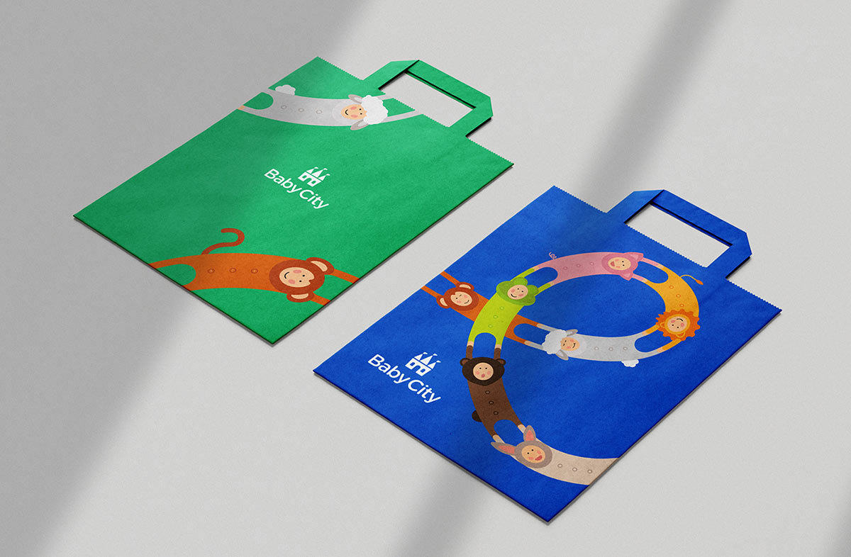 Baby City 嬰兒城嬰兒用品品牌vi設(shè)計(jì)，首尾相連的卡通人物視覺
