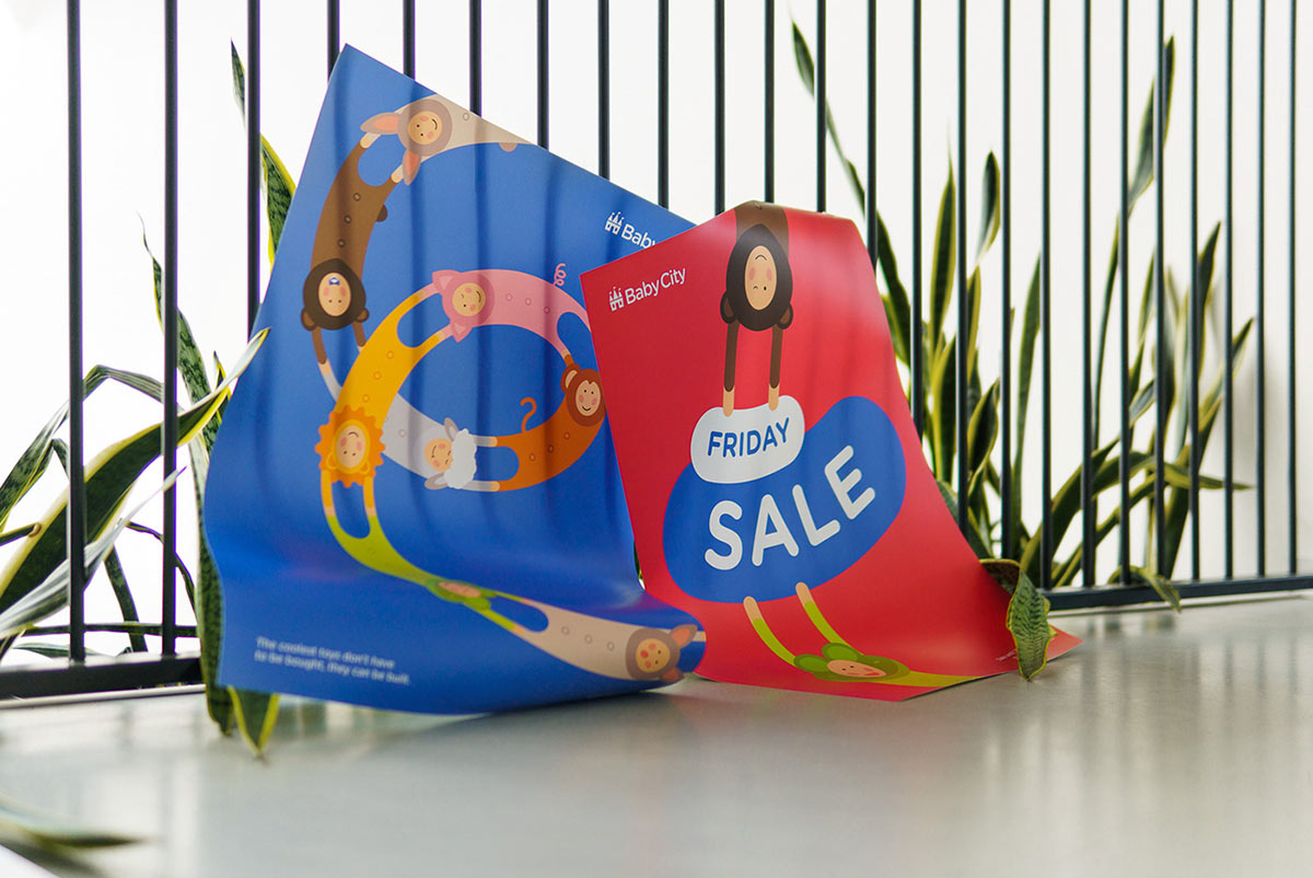 Baby City 嬰兒城嬰兒用品品牌vi設(shè)計(jì)，首尾相連的卡通人物視覺