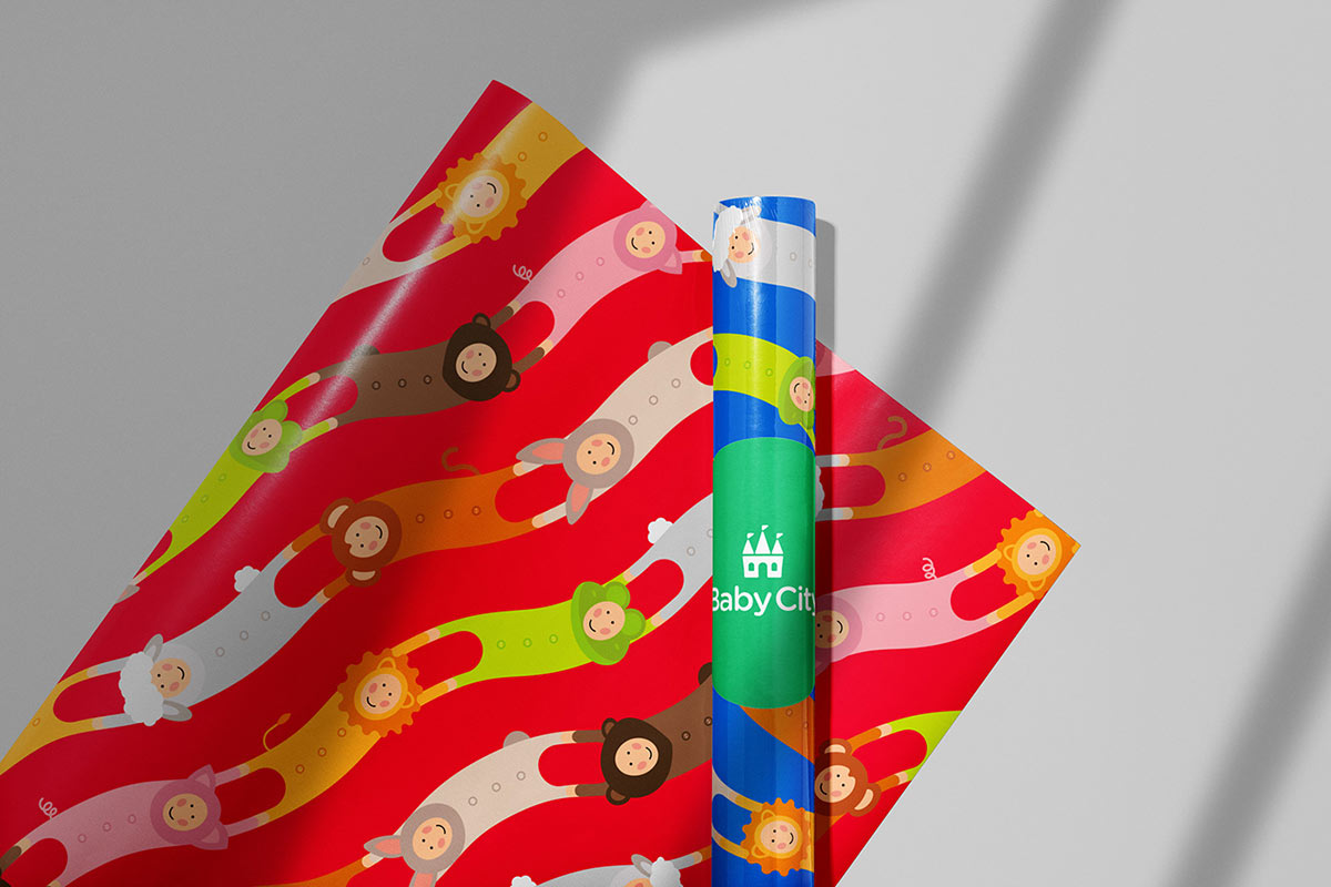 Baby City 嬰兒城嬰兒用品品牌vi設(shè)計(jì)，首尾相連的卡通人物視覺