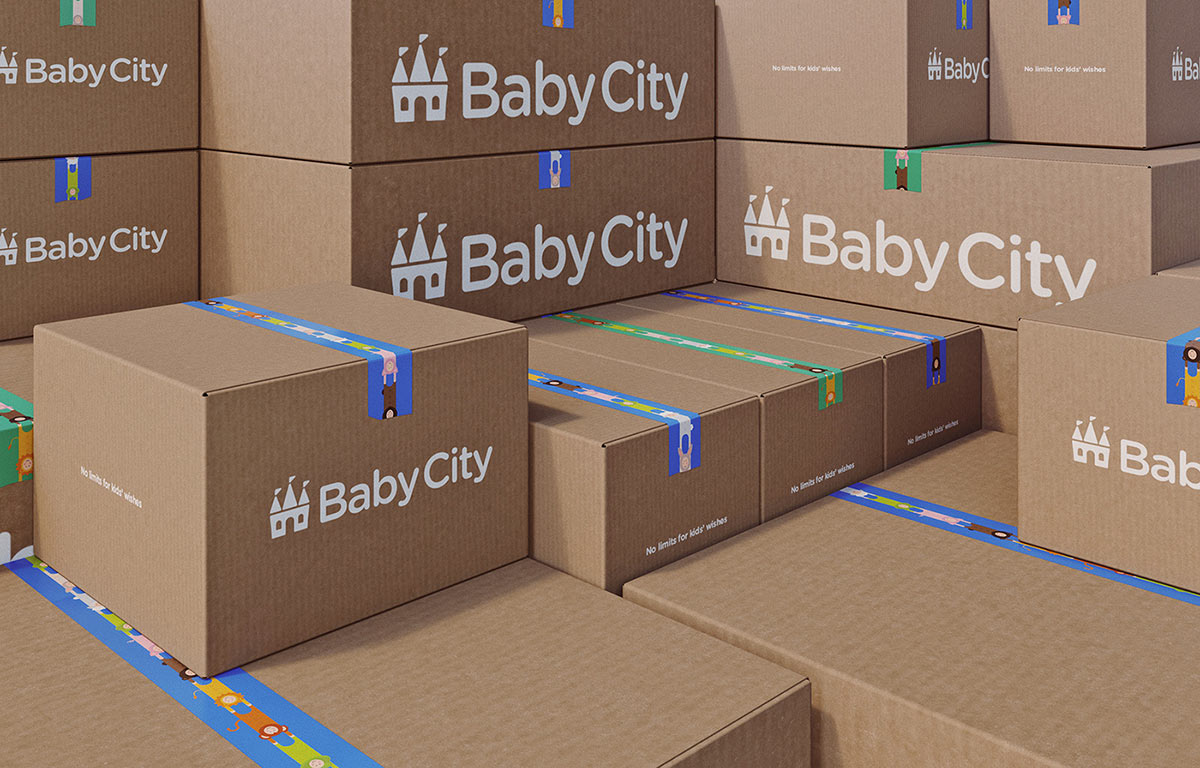 Baby City 嬰兒城嬰兒用品品牌vi設(shè)計(jì)，首尾相連的卡通人物視覺
