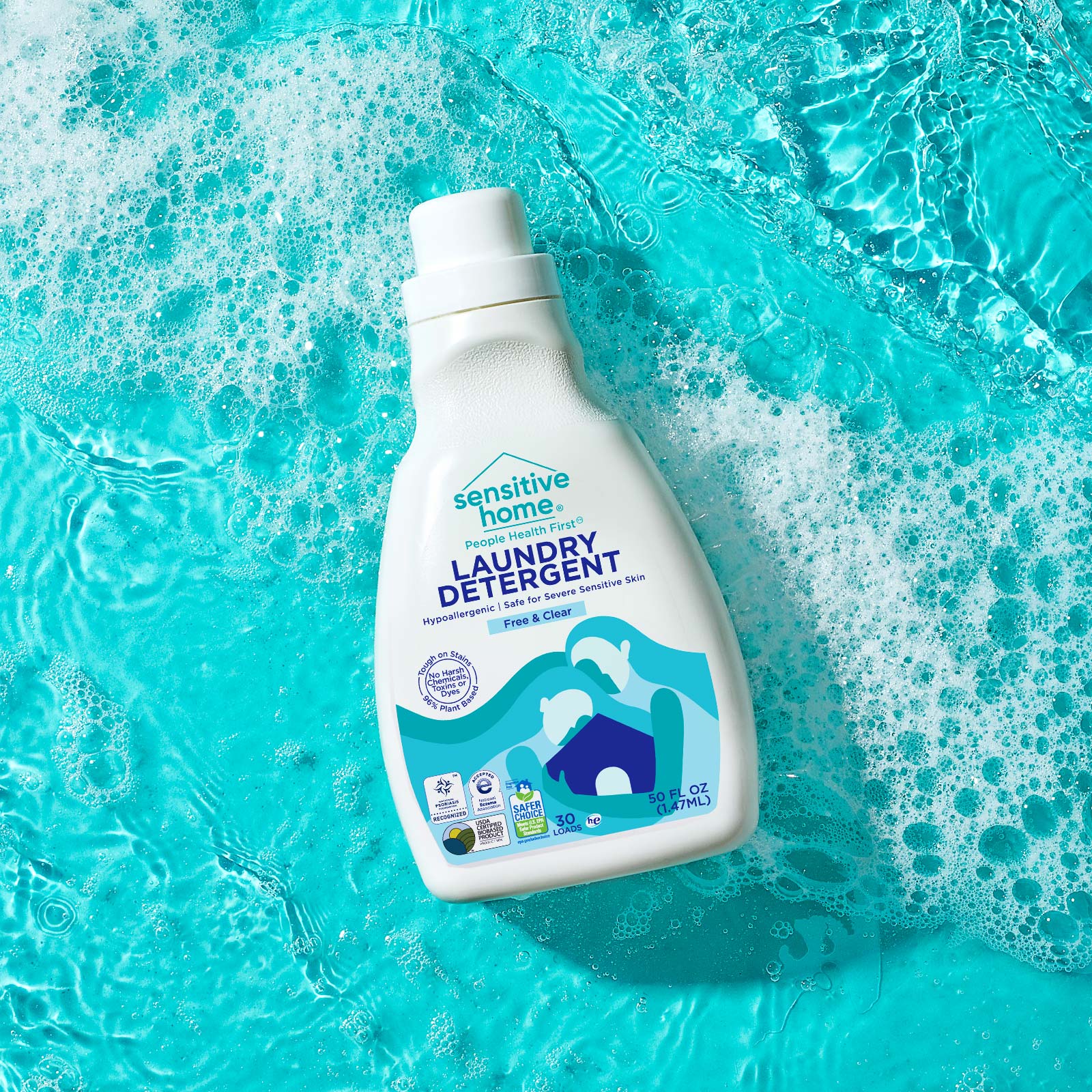 Sensitive Home敏感家居家用清潔劑洗衣液洗碗液logo設(shè)計(jì)包裝設(shè)計(jì)，兩個(gè)長(zhǎng)發(fā)女人擁抱房子插畫(huà)