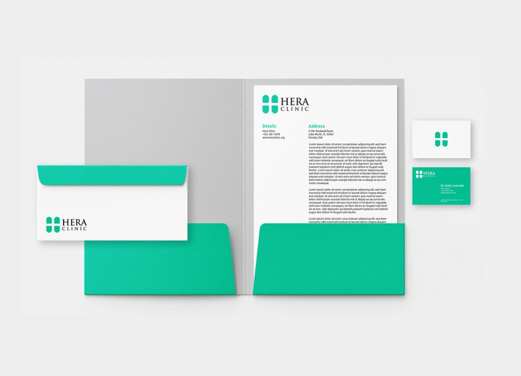 Hera Clinic 赫拉診所醫(yī)院logo設(shè)計vi設(shè)計，H字母+十字