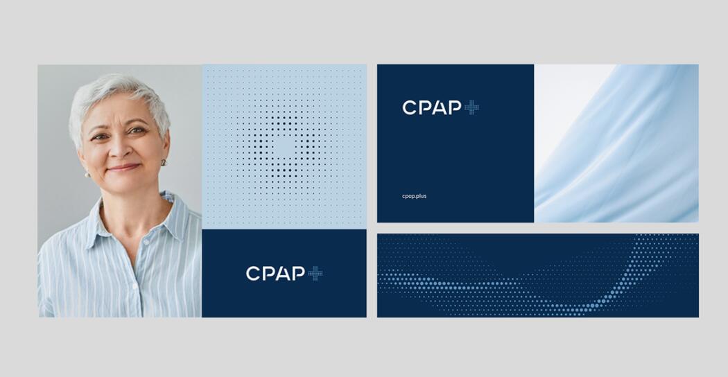 CPAP+睡眠呼吸暫停通氣治療醫(yī)療設備品牌logo設計視覺形象vi設計“圓點氣流”圖案