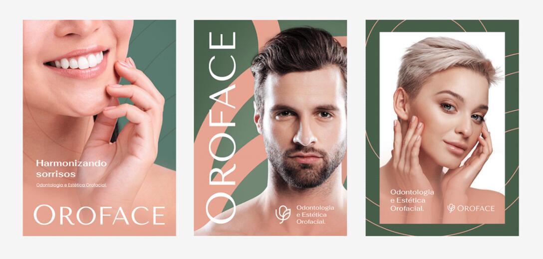 Oroface牙科牙齒矯正與口腔美容診所logo設(shè)計(jì)vi設(shè)計(jì)，花朵字母logo+粉綠配色