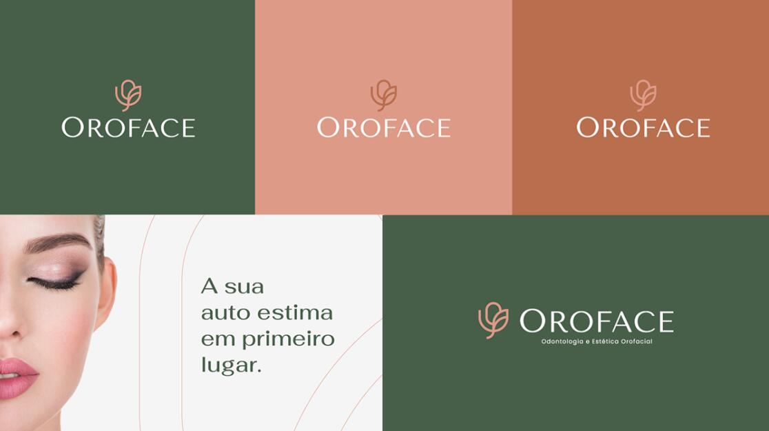 Oroface牙科牙齒矯正與口腔美容診所logo設(shè)計(jì)vi設(shè)計(jì)，花朵字母logo+粉綠配色