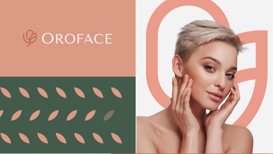 Oroface牙科牙齒矯正與口腔美容醫(yī)療診所logo設(shè)計(jì)vi設(shè)計(jì)，花朵字母logo+粉綠配色