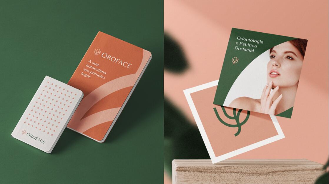 Oroface牙科牙齒矯正與口腔美容診所logo設(shè)計(jì)vi設(shè)計(jì)，花朵字母logo+粉綠配色