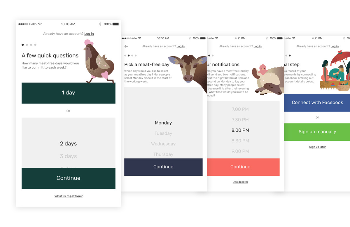 The Darwin Challenge不吃肉app應(yīng)用程序界面設(shè)計與風(fēng)景矢量插畫設(shè)計風(fēng)格