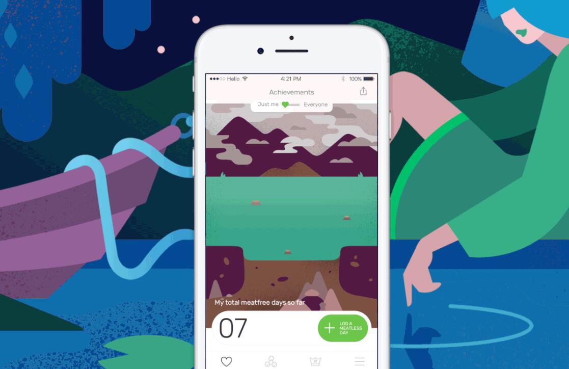 The Darwin Challenge不吃肉app應(yīng)用程序界面設(shè)計與風(fēng)景矢量插畫設(shè)計風(fēng)格