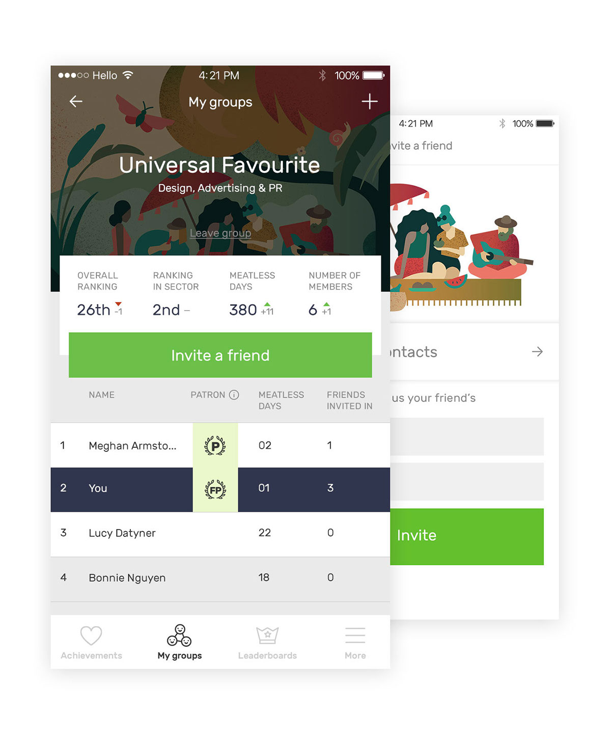 The Darwin Challenge不吃肉app應(yīng)用程序界面設(shè)計與風(fēng)景矢量插畫設(shè)計風(fēng)格