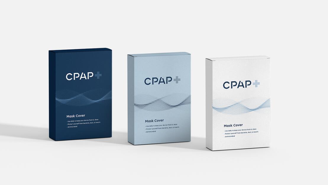 CPAP+睡眠呼吸暫停通氣治療醫(yī)療設備品牌logo設計視覺形象vi設計“圓點氣流”圖案