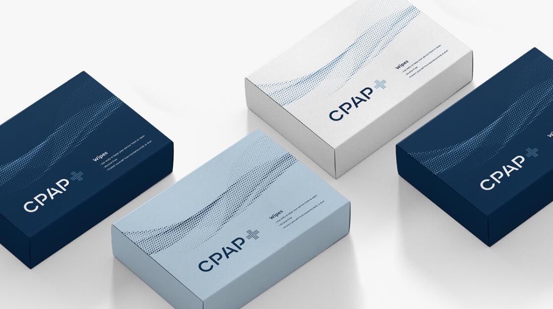 CPAP+睡眠呼吸暫停通氣治療醫(yī)療設備品牌logo設計視覺形象vi設計“圓點氣流”圖案