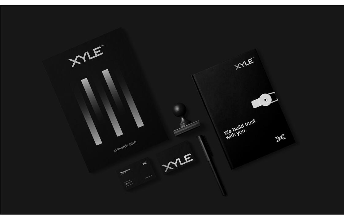 Xyle建筑設(shè)計(jì)公司logo設(shè)計(jì)品牌形象vis設(shè)計(jì)，x磚塊logo與超酷黑白漸變vi風(fēng)