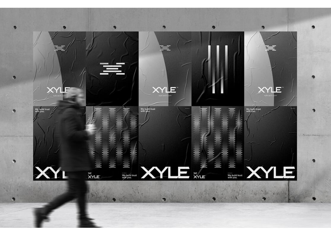 Xyle建筑設(shè)計(jì)公司logo設(shè)計(jì)品牌形象vis設(shè)計(jì)，x磚塊logo與超酷黑白漸變vi風(fēng)