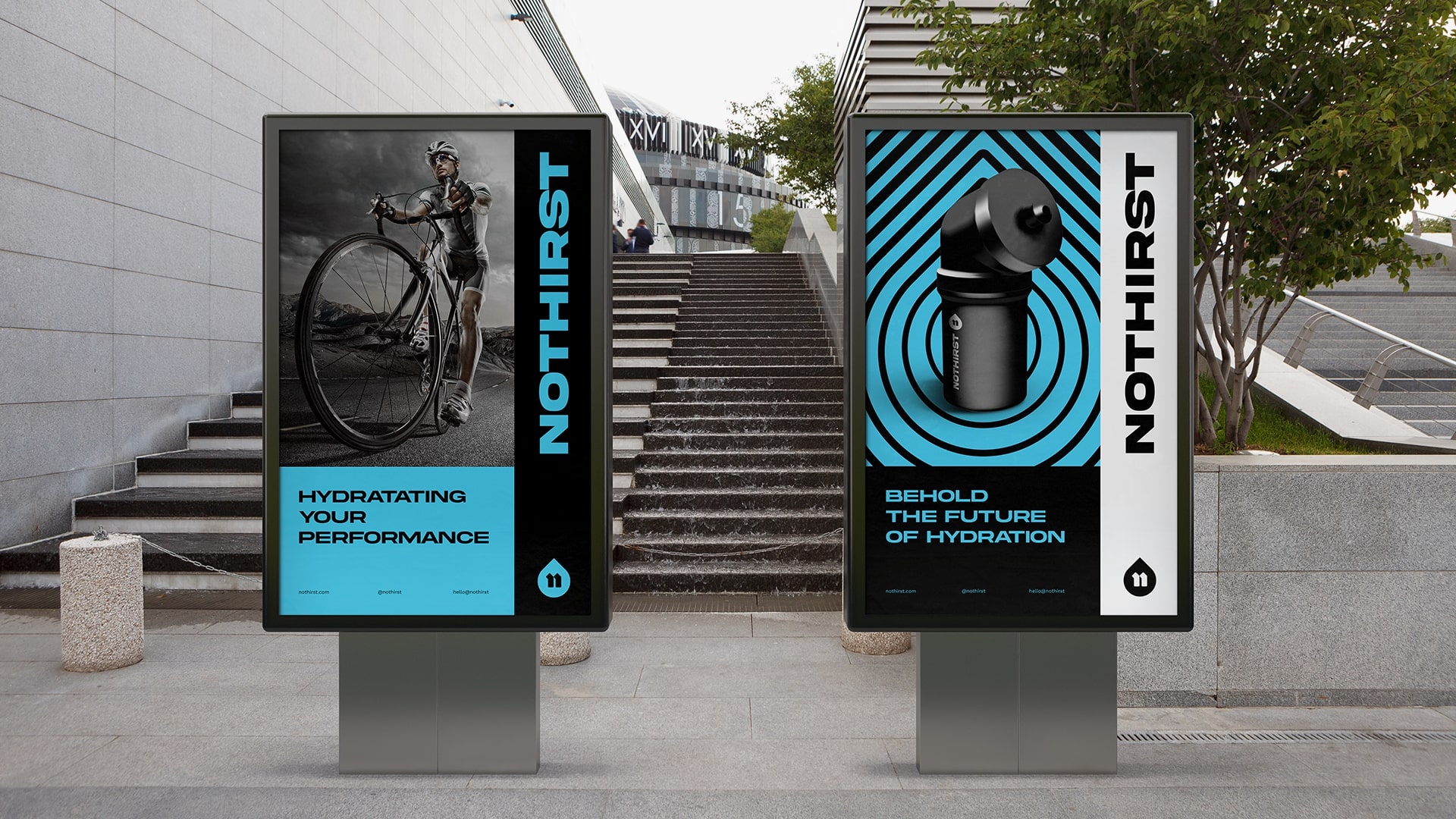 NoThirst 運(yùn)動生活方式與運(yùn)動水杯品牌形象vi設(shè)計(jì)，黑籃配色+幾何底紋輔助圖形