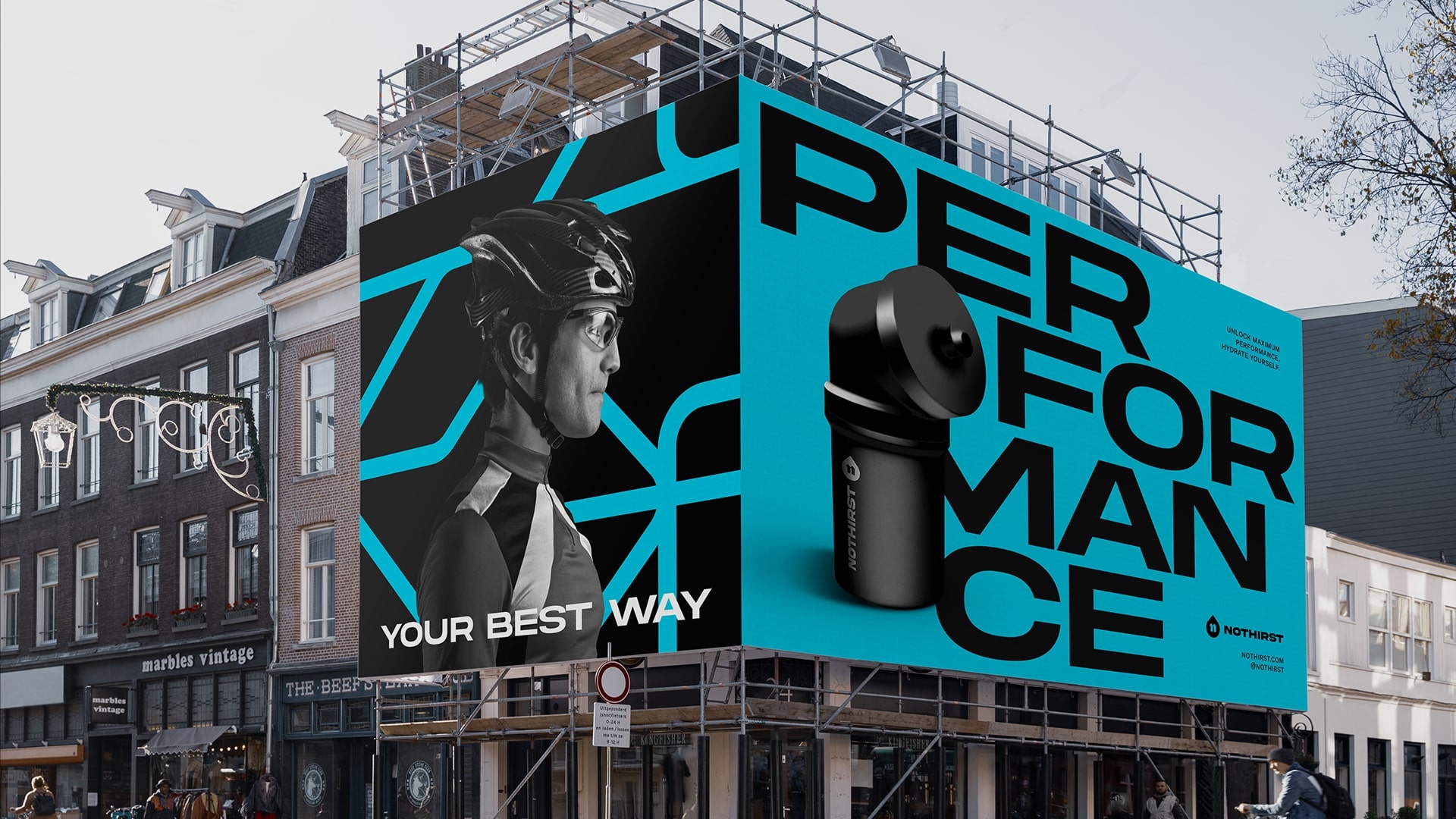 NoThirst 運(yùn)動生活方式與運(yùn)動水杯品牌形象vi設(shè)計(jì)，黑籃配色+幾何底紋輔助圖形