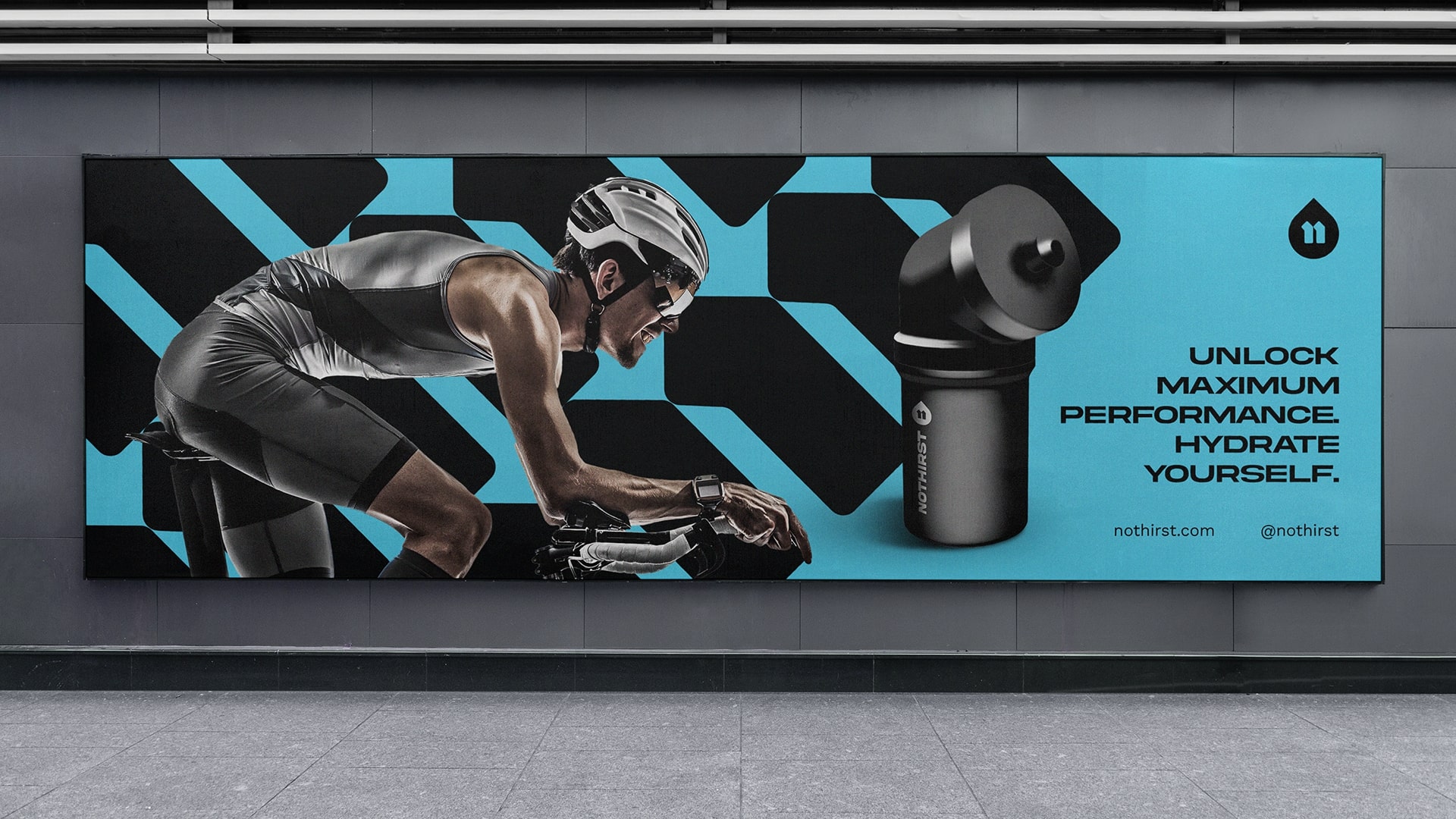 NoThirst 運(yùn)動生活方式與運(yùn)動水杯品牌形象vi設(shè)計(jì)，黑籃配色+幾何底紋輔助圖形